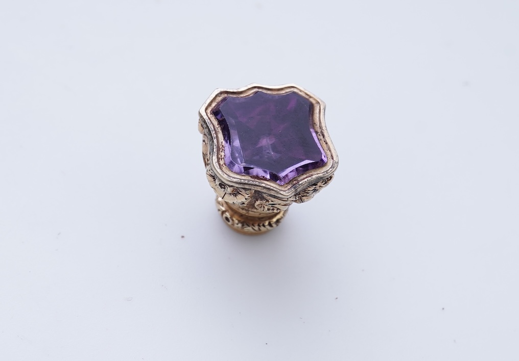 An early Victorian gold and amethyst mechanical pencil, mid 19th century